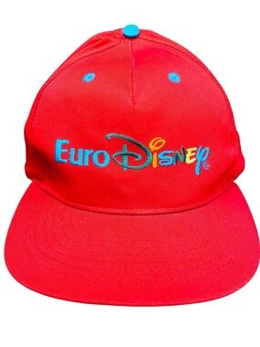 Vintage 90's Euro Disney USA Red Cap Mens Disneyland Paris Adjustable